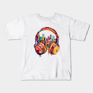 Headphone Music Non Stop Fun Urbain City Life Kids T-Shirt